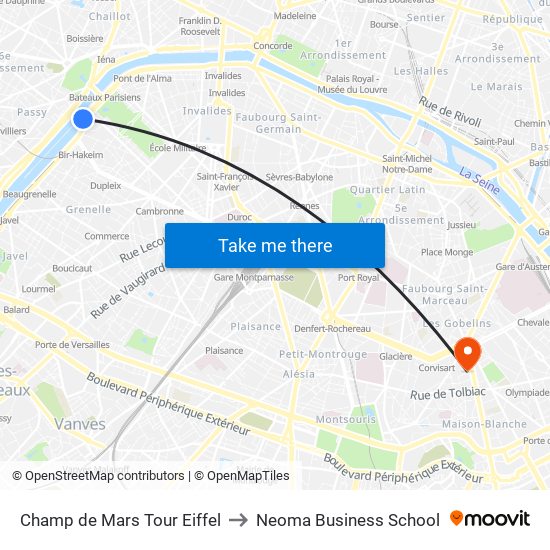 Champ de Mars Tour Eiffel to Neoma Business School map