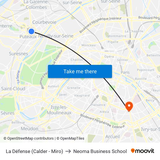 La Défense (Calder - Miro) to Neoma Business School map