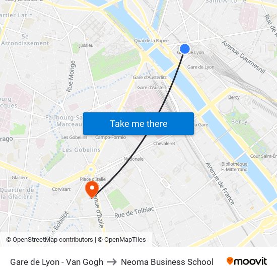 Gare de Lyon - Van Gogh to Neoma Business School map