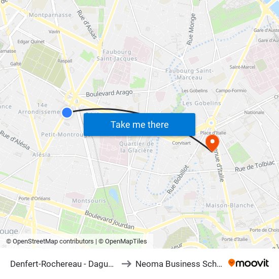 Denfert-Rochereau - Daguerre to Neoma Business School map