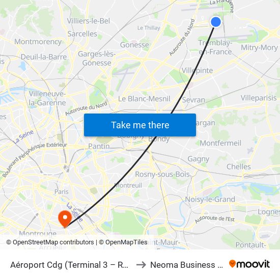 Aéroport Cdg (Terminal 3 – Roissypôle) to Neoma Business School map