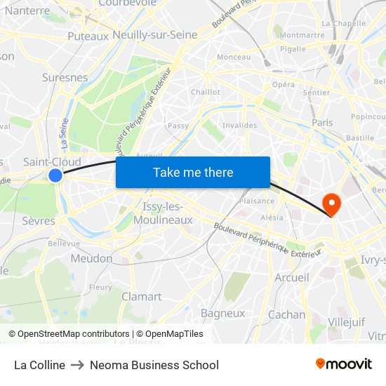 La Colline to Neoma Business School map