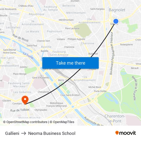 Gallieni to Neoma Business School map