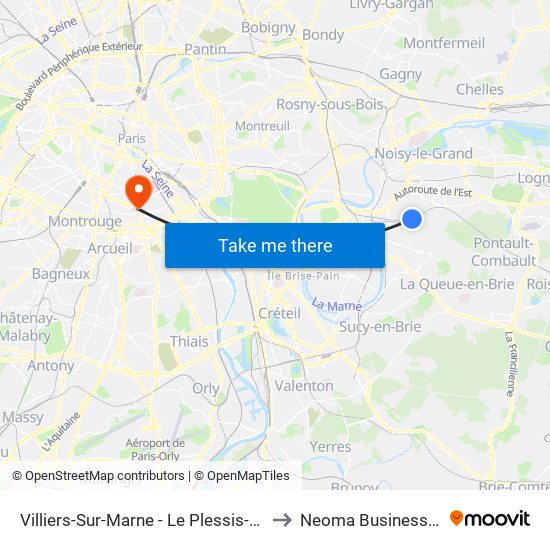 Villiers-Sur-Marne - Le Plessis-Trévise RER to Neoma Business School map