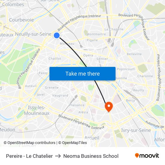Pereire - Le Chatelier to Neoma Business School map