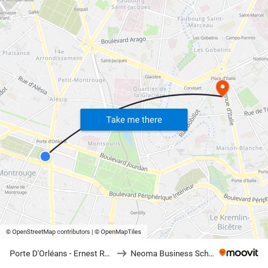 Porte D'Orléans - Ernest Reyer to Neoma Business School map