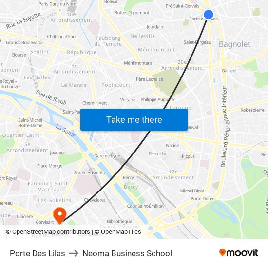 Porte Des Lilas to Neoma Business School map