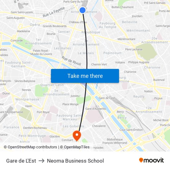 Gare de L'Est to Neoma Business School map