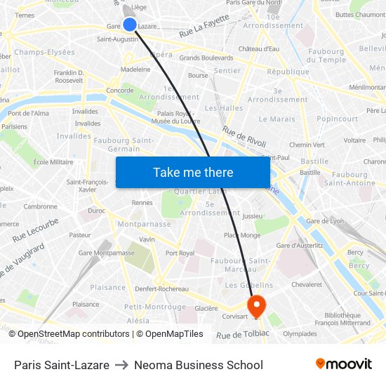 Paris Saint-Lazare to Neoma Business School map
