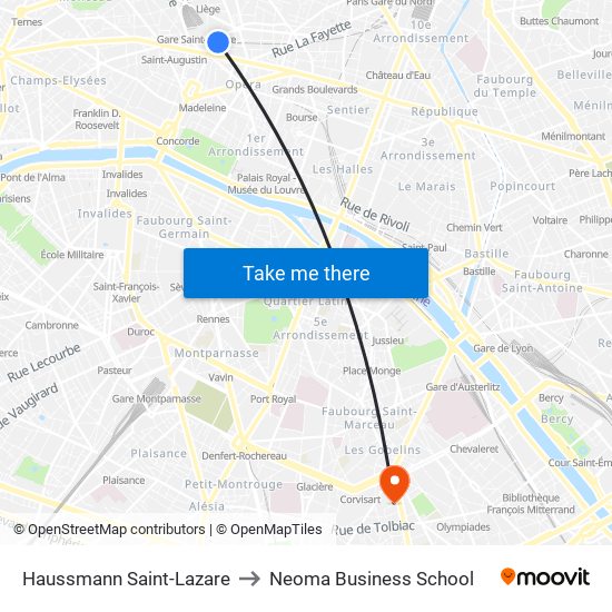 Haussmann Saint-Lazare to Neoma Business School map