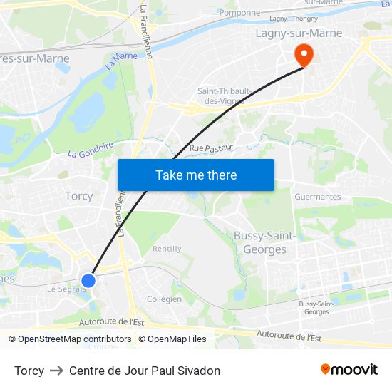 Torcy to Centre de Jour Paul Sivadon map