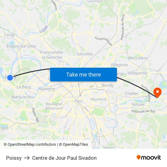 Poissy to Centre de Jour Paul Sivadon map