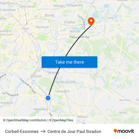 Corbeil-Essonnes to Centre de Jour Paul Sivadon map