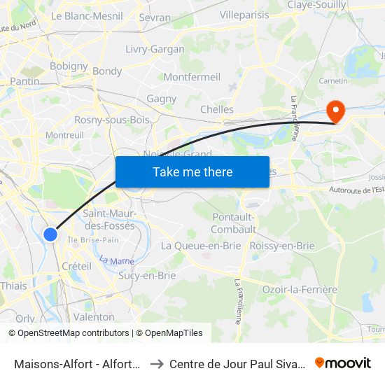 Maisons-Alfort - Alfortville to Centre de Jour Paul Sivadon map