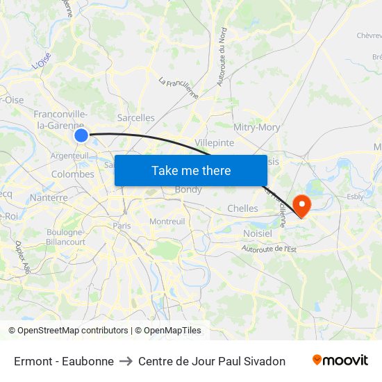 Ermont - Eaubonne to Centre de Jour Paul Sivadon map