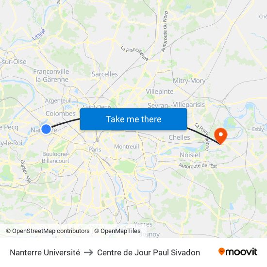 Nanterre Université to Centre de Jour Paul Sivadon map