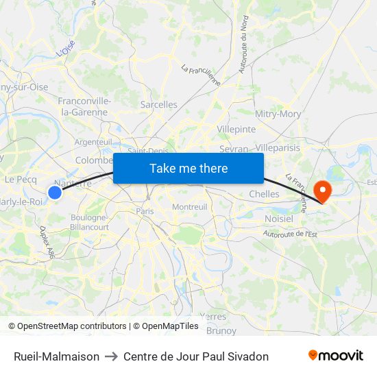 Rueil-Malmaison to Centre de Jour Paul Sivadon map