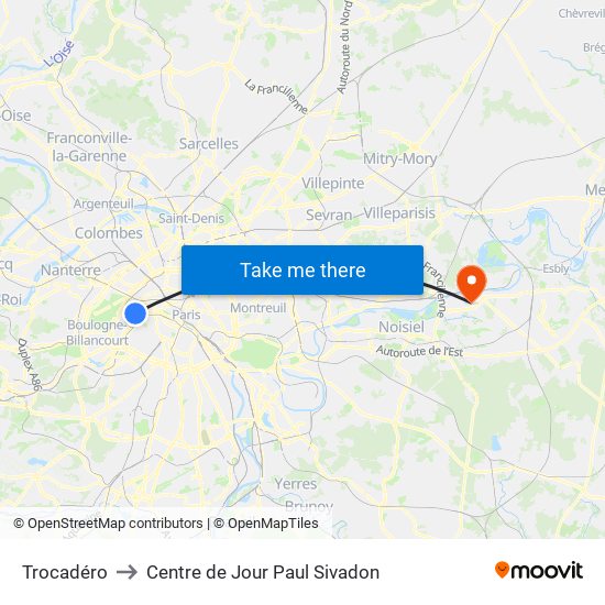 Trocadéro to Centre de Jour Paul Sivadon map