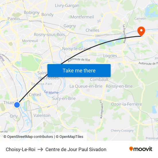 Choisy-Le-Roi to Centre de Jour Paul Sivadon map