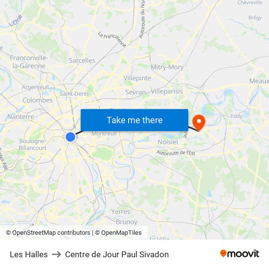 Les Halles to Centre de Jour Paul Sivadon map