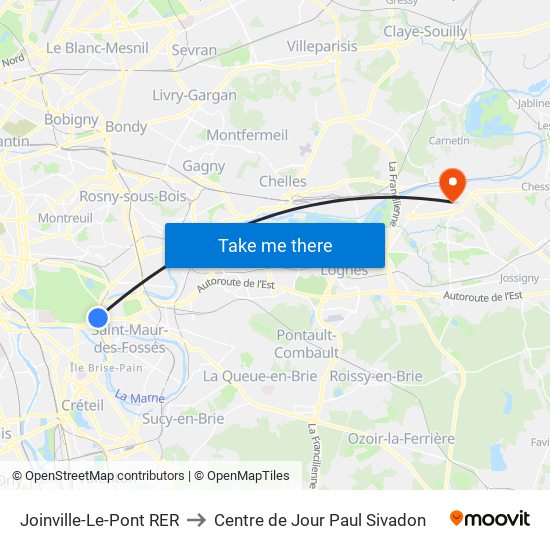 Joinville-Le-Pont RER to Centre de Jour Paul Sivadon map