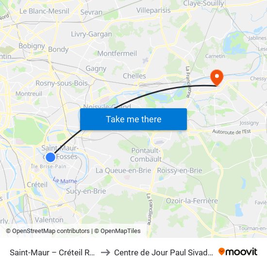 Saint-Maur – Créteil RER to Centre de Jour Paul Sivadon map