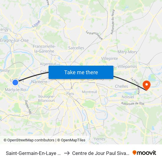 Saint-Germain-En-Laye RER to Centre de Jour Paul Sivadon map