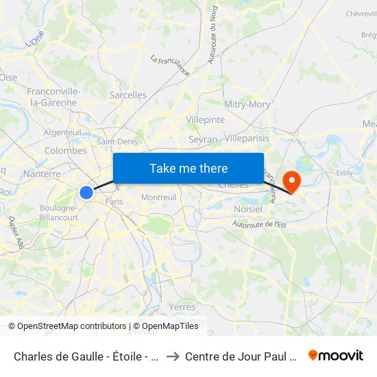 Charles de Gaulle - Étoile - Wagram to Centre de Jour Paul Sivadon map