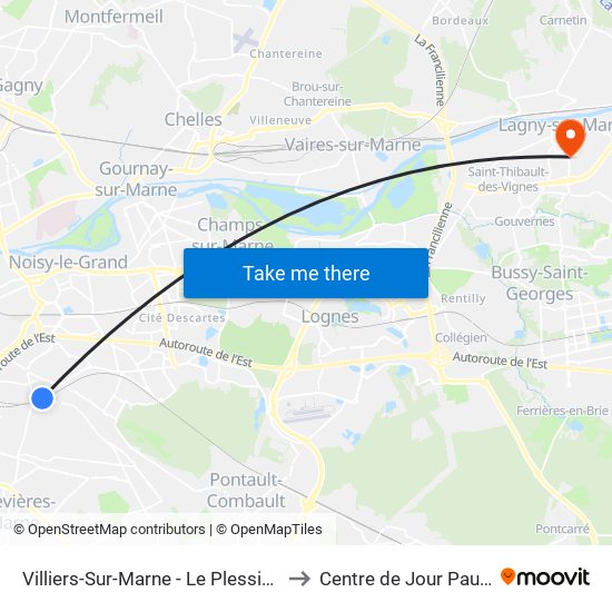 Villiers-Sur-Marne - Le Plessis-Trévise RER to Centre de Jour Paul Sivadon map
