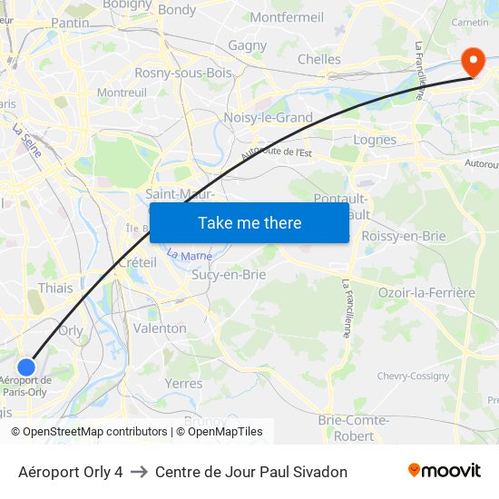 Aéroport Orly 4 to Centre de Jour Paul Sivadon map