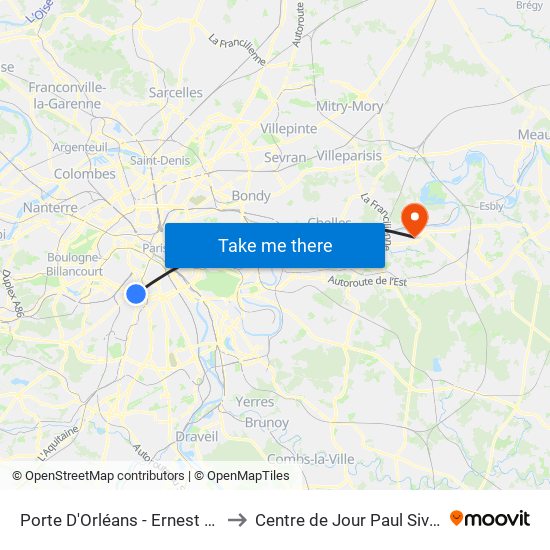 Porte D'Orléans - Ernest Reyer to Centre de Jour Paul Sivadon map