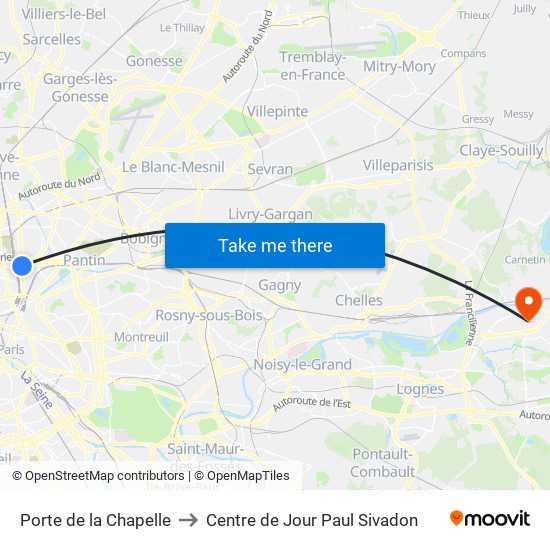 Porte de la Chapelle to Centre de Jour Paul Sivadon map