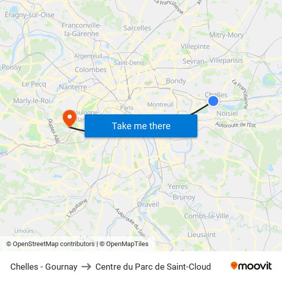 Chelles - Gournay to Centre du Parc de Saint-Cloud map