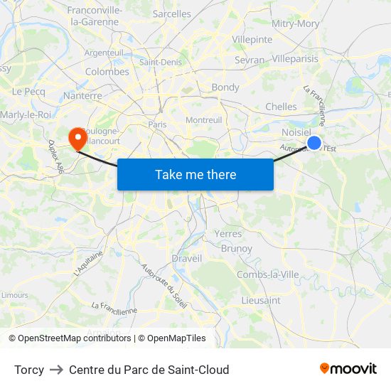 Torcy to Centre du Parc de Saint-Cloud map