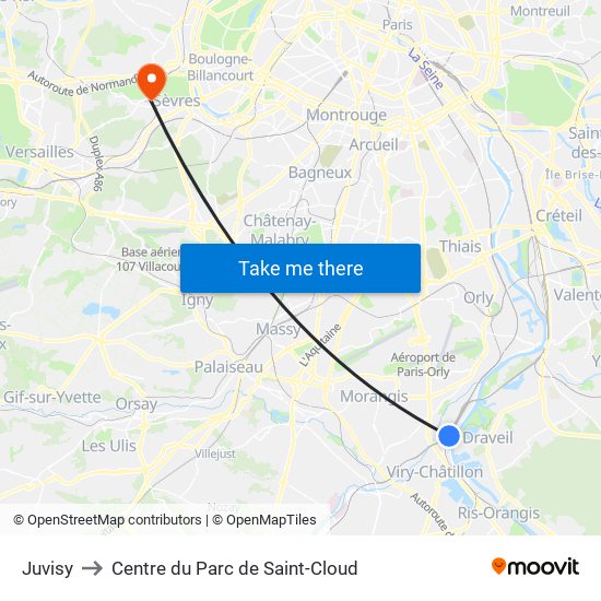 Juvisy to Centre du Parc de Saint-Cloud map