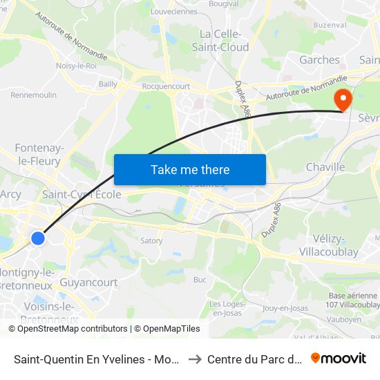 Saint-Quentin En Yvelines - Montigny-Le-Bretonneux to Centre du Parc de Saint-Cloud map