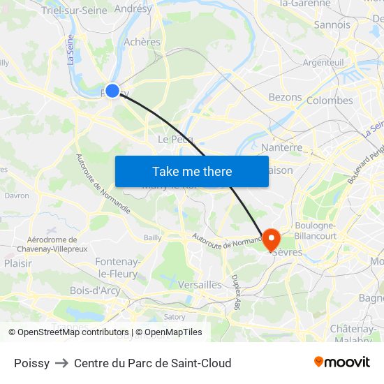 Poissy to Centre du Parc de Saint-Cloud map
