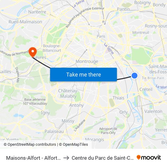 Maisons-Alfort - Alfortville to Centre du Parc de Saint-Cloud map