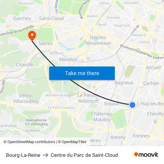 Bourg-La-Reine to Centre du Parc de Saint-Cloud map