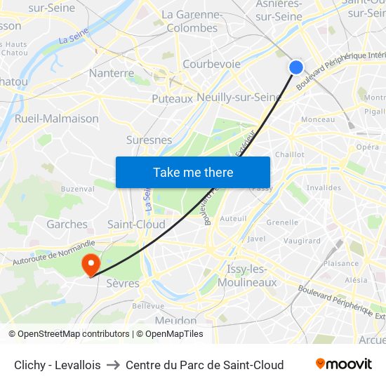 Clichy - Levallois to Centre du Parc de Saint-Cloud map