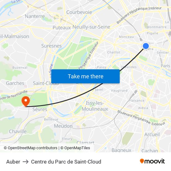Auber to Centre du Parc de Saint-Cloud map