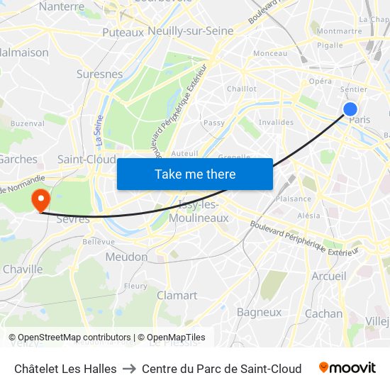 Châtelet Les Halles to Centre du Parc de Saint-Cloud map