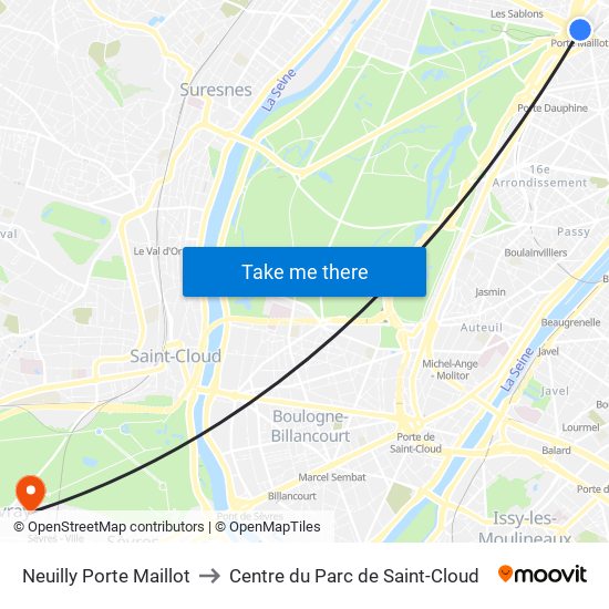 Neuilly Porte Maillot to Centre du Parc de Saint-Cloud map