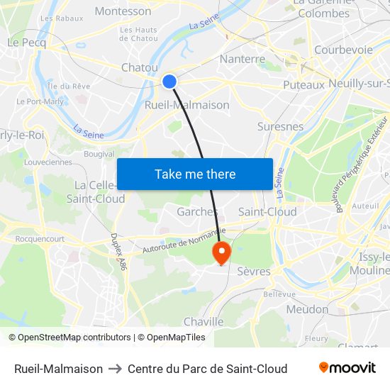 Rueil-Malmaison to Centre du Parc de Saint-Cloud map