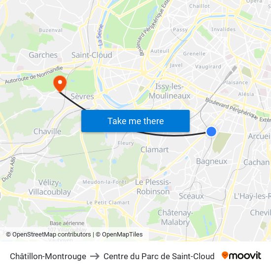 Châtillon-Montrouge to Centre du Parc de Saint-Cloud map