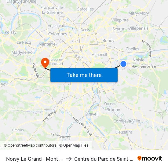 Noisy-Le-Grand - Mont D'Est to Centre du Parc de Saint-Cloud map