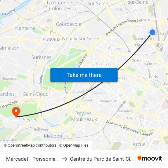 Marcadet - Poissonniers to Centre du Parc de Saint-Cloud map