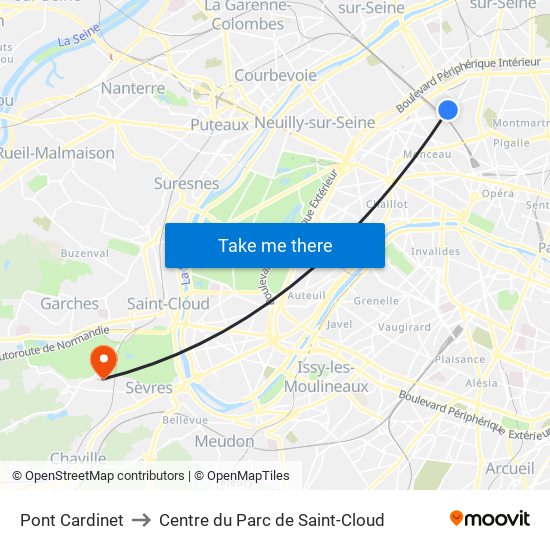 Pont Cardinet to Centre du Parc de Saint-Cloud map