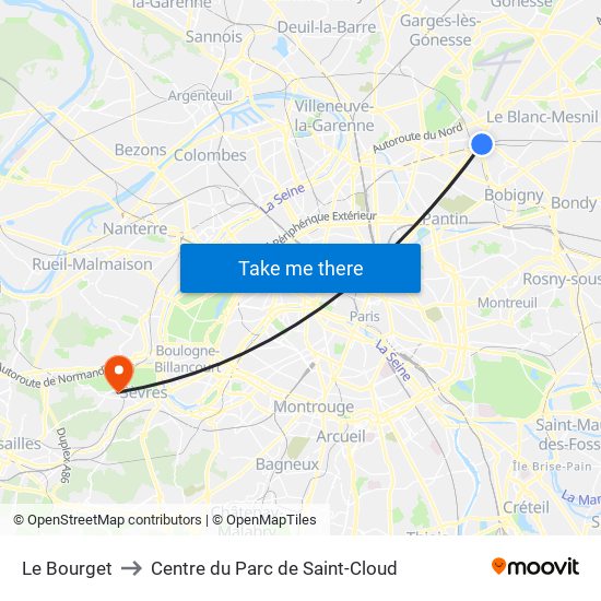 Le Bourget to Centre du Parc de Saint-Cloud map