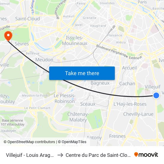 Villejuif - Louis Aragon to Centre du Parc de Saint-Cloud map